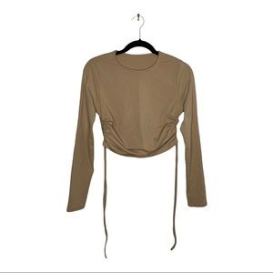 Tan Size L Ruched Long Sleeve Tee/Crop Top